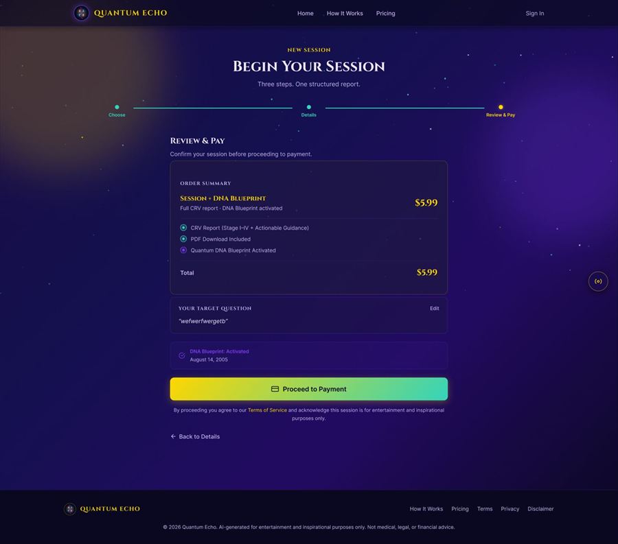 Quantum Echo AI report platform session flow